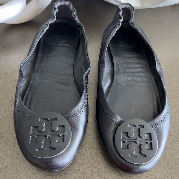 Tory Burch Minnie Travel Black Leather Ballet Flats Size 6 - Picture 1 of 9